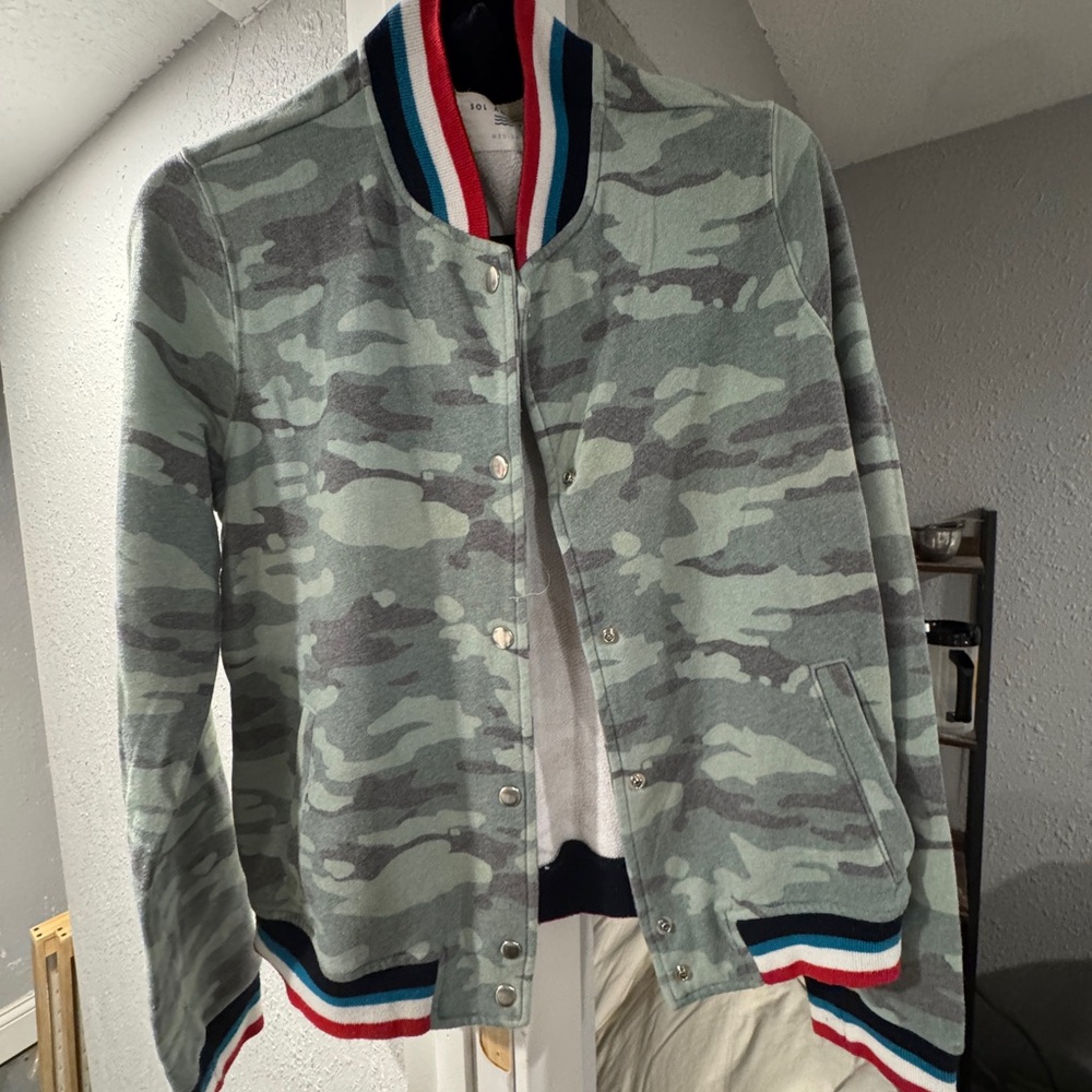 Sol Angeles Camouflage Jacket with Multicolor Striped Collar